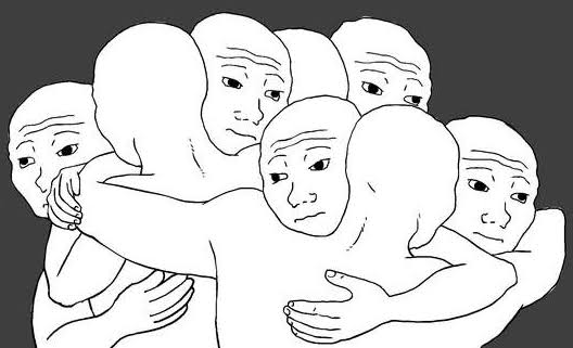 Gray NPC figures embracing as one group