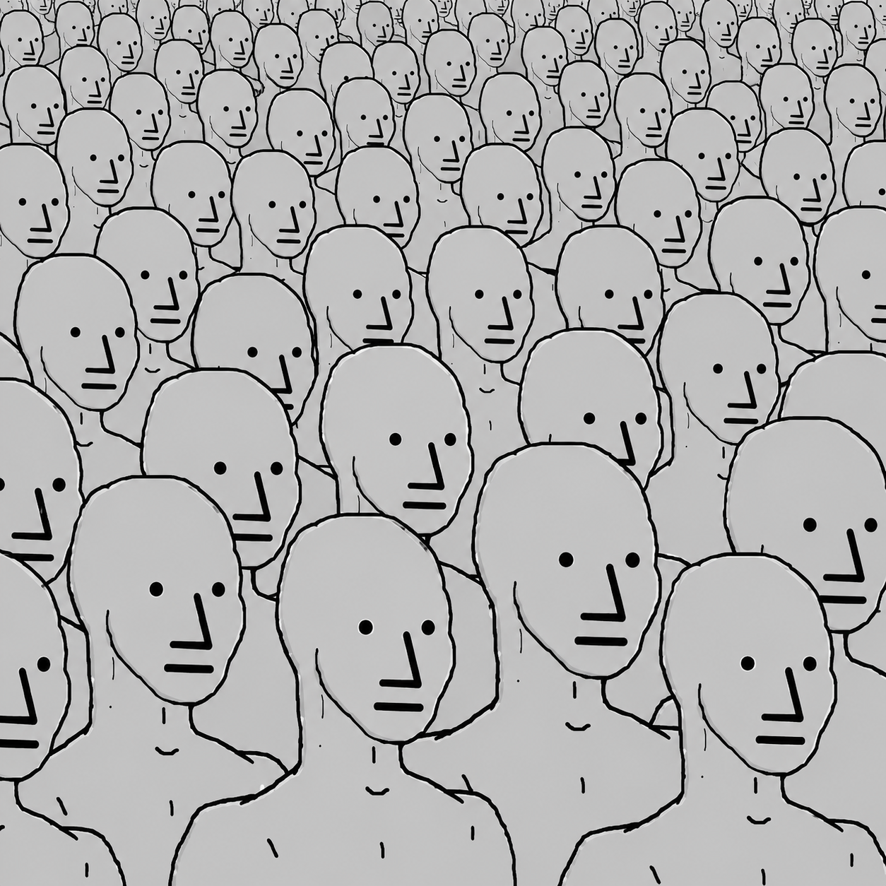 A crowd of identical gray NPC faces
